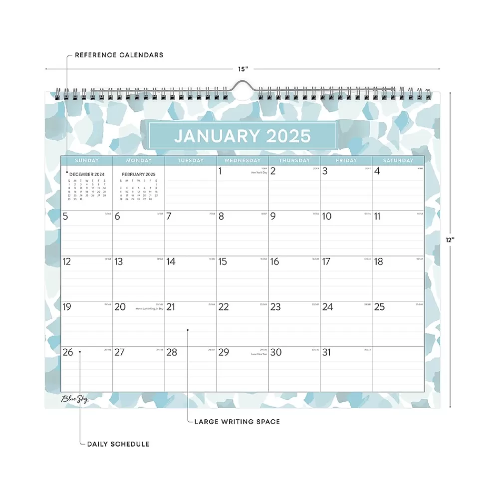 Blue Sky 2025 Calendars<2025 Amitza Blue 15" x 12" Monthly Wall Calendar, Blue/White (148772-25)