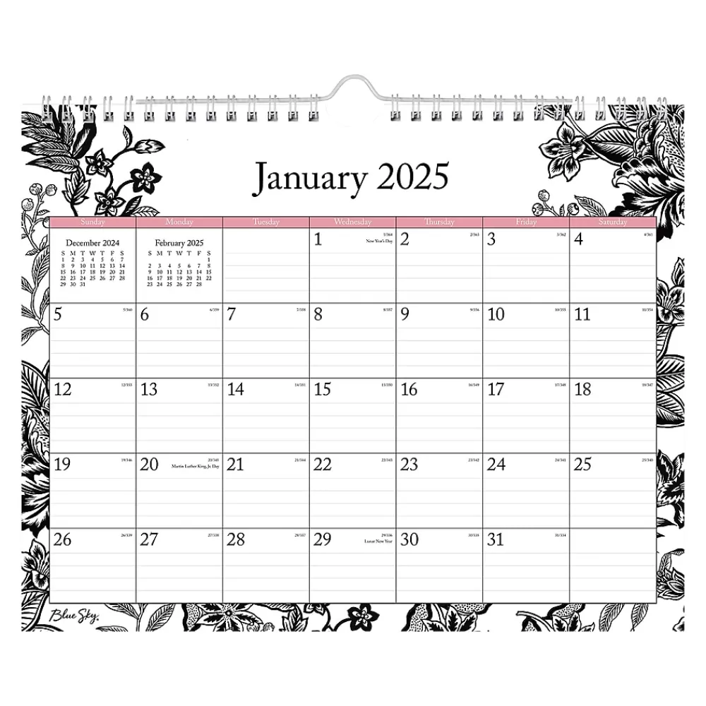 Blue Sky 2025 Calendars<2025 Analeis 11" x 8.75" Monthly Wall Calendar, White/Black (100028-25)