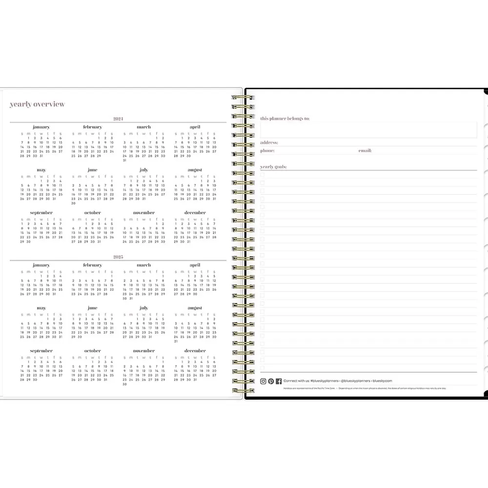Blue Sky Academic Planners<2024-2025 Belinda Selene Lucy 8.5" x 11" Academic Weekly & Monthly Planner, Black/Pink (144970)