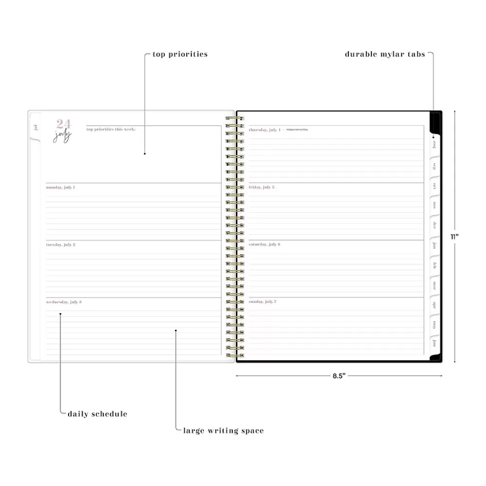 Blue Sky Academic Planners<2024-2025 Belinda Selene Lucy 8.5" x 11" Academic Weekly & Monthly Planner, Black/Pink (144970)