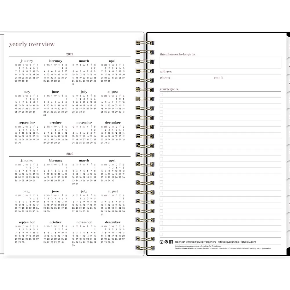 Blue Sky Academic Planners<2024-2025 Belinda Selene Nyla 5" x 8" Academic Weekly & Monthly Planner, White/Black (149822)