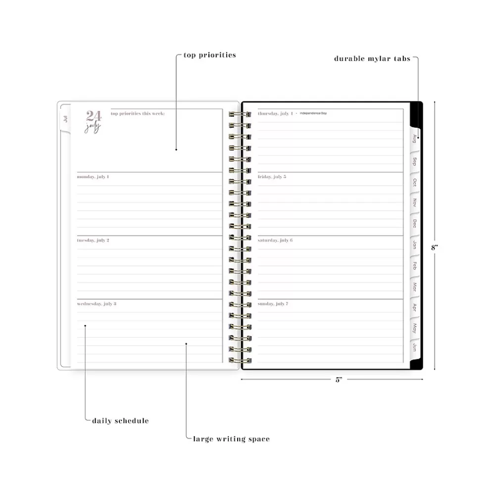 Blue Sky Academic Planners<2024-2025 Belinda Selene Nyla 5" x 8" Academic Weekly & Monthly Planner, White/Black (149822)