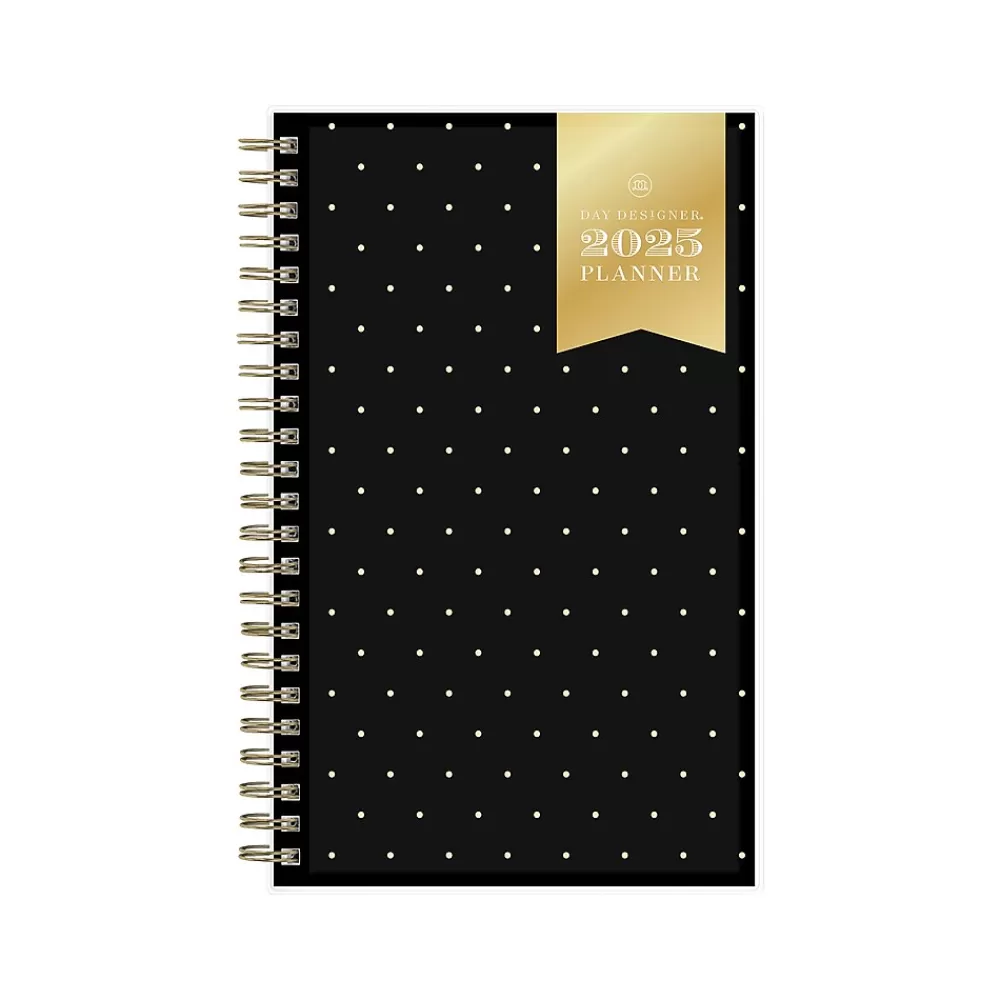 Blue Sky 2025 Planners<2025 Day Designer Swiss Dot 5" x 8" Weekly & Monthly Planner, Plastic Cover, Black/Gold (148135)