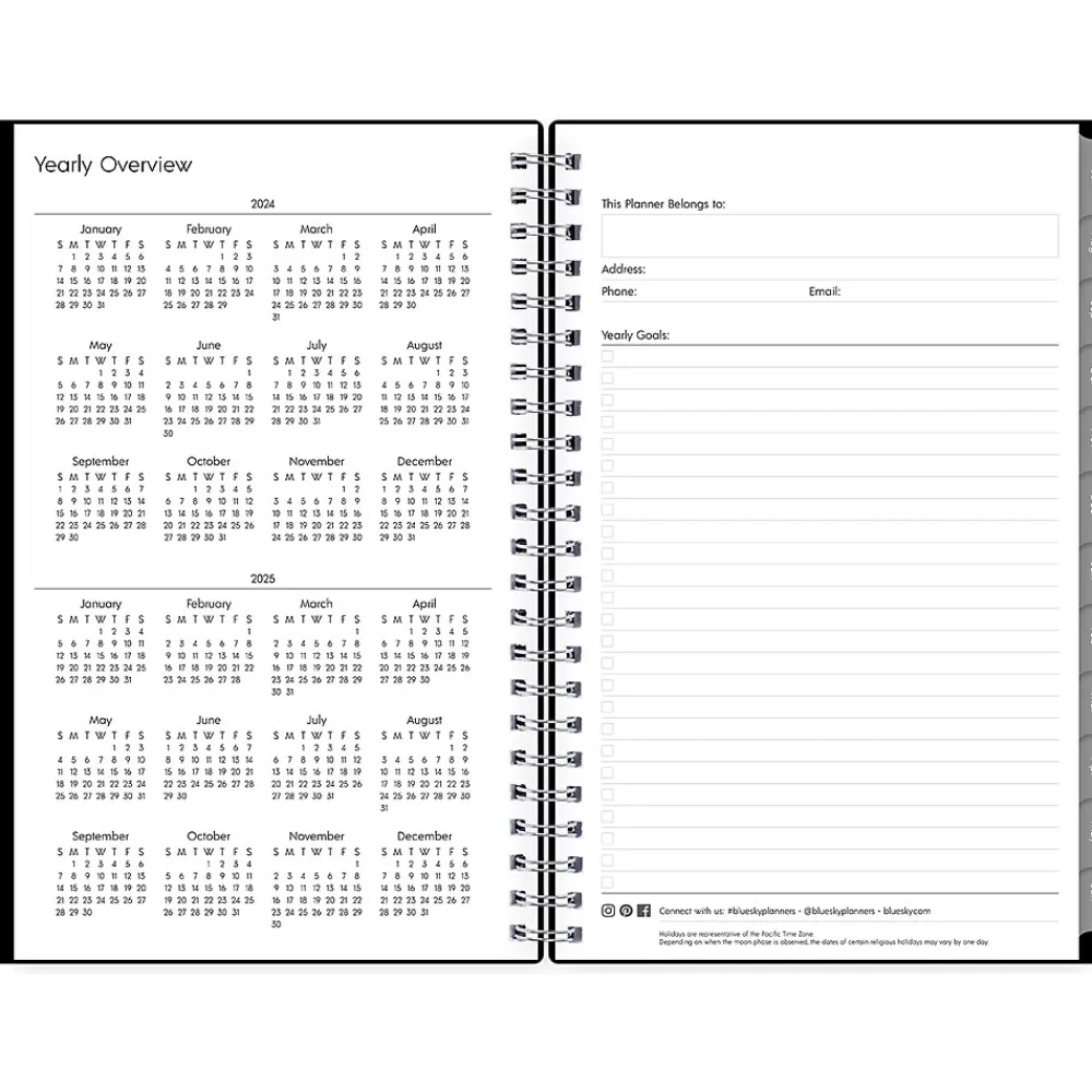 Blue Sky Academic Planners<2024-2025 Enterprise 5" x 8" Academic Weekly & Monthly Planner, Plastic Cover, Black (130611-A25)