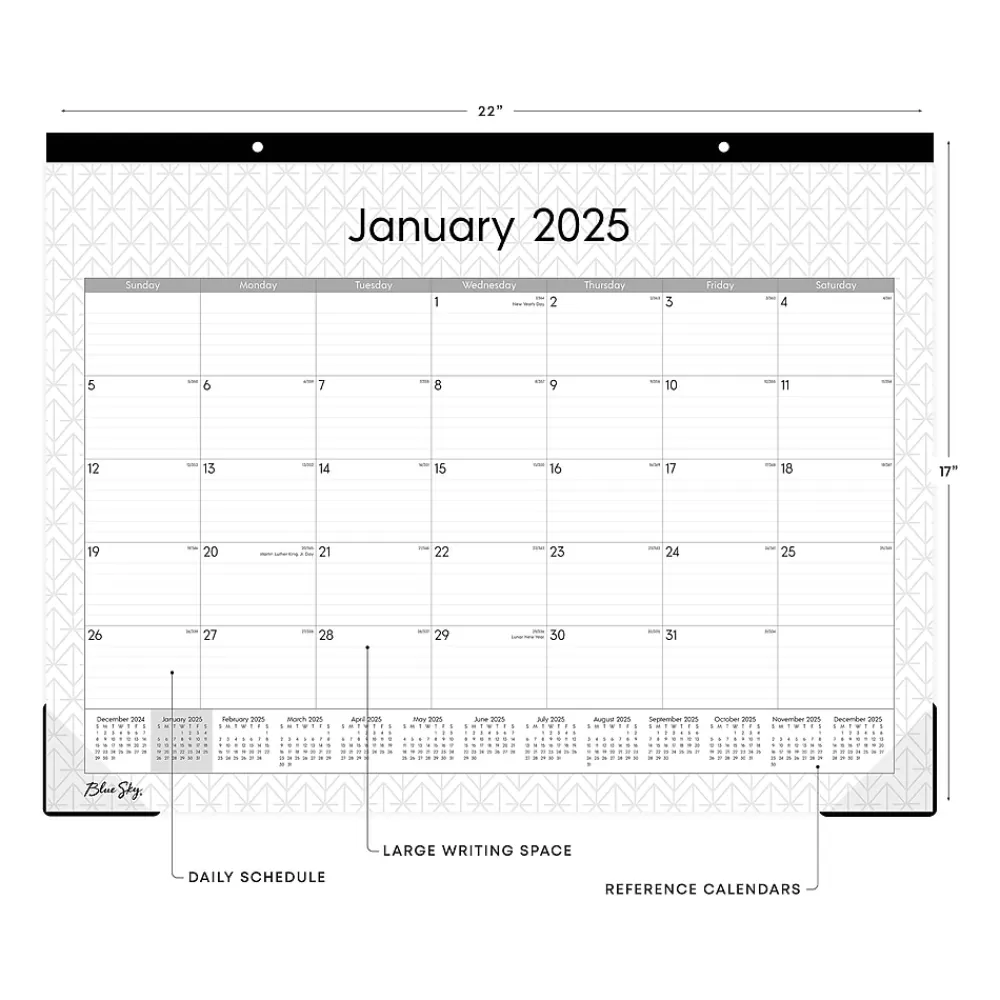 Blue Sky 2025 Calendars<2025 Enterprise 22" x 17" Monthly Desk Pad Calendar, White/Gray (111294-25)