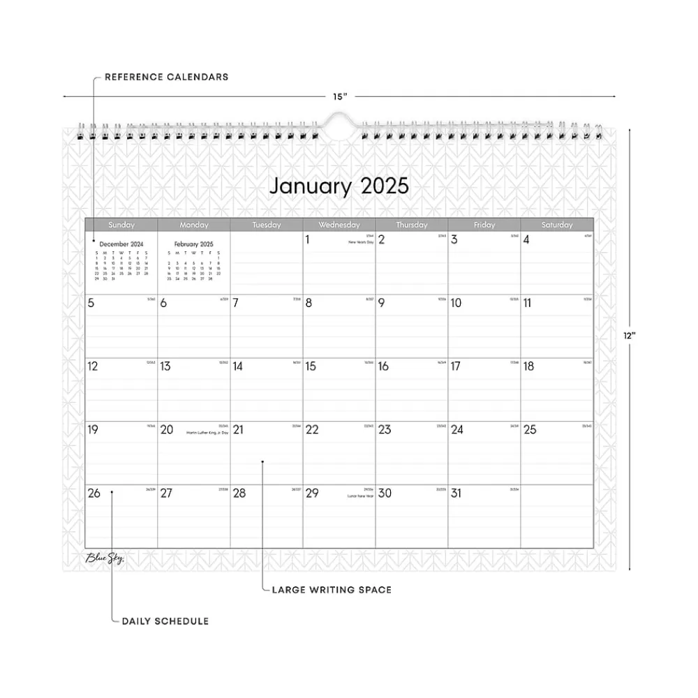 Blue Sky 2025 Calendars<2025 Enterprise 15" x 12" Monthly Wall Calendar, White/Gray (111292-25)