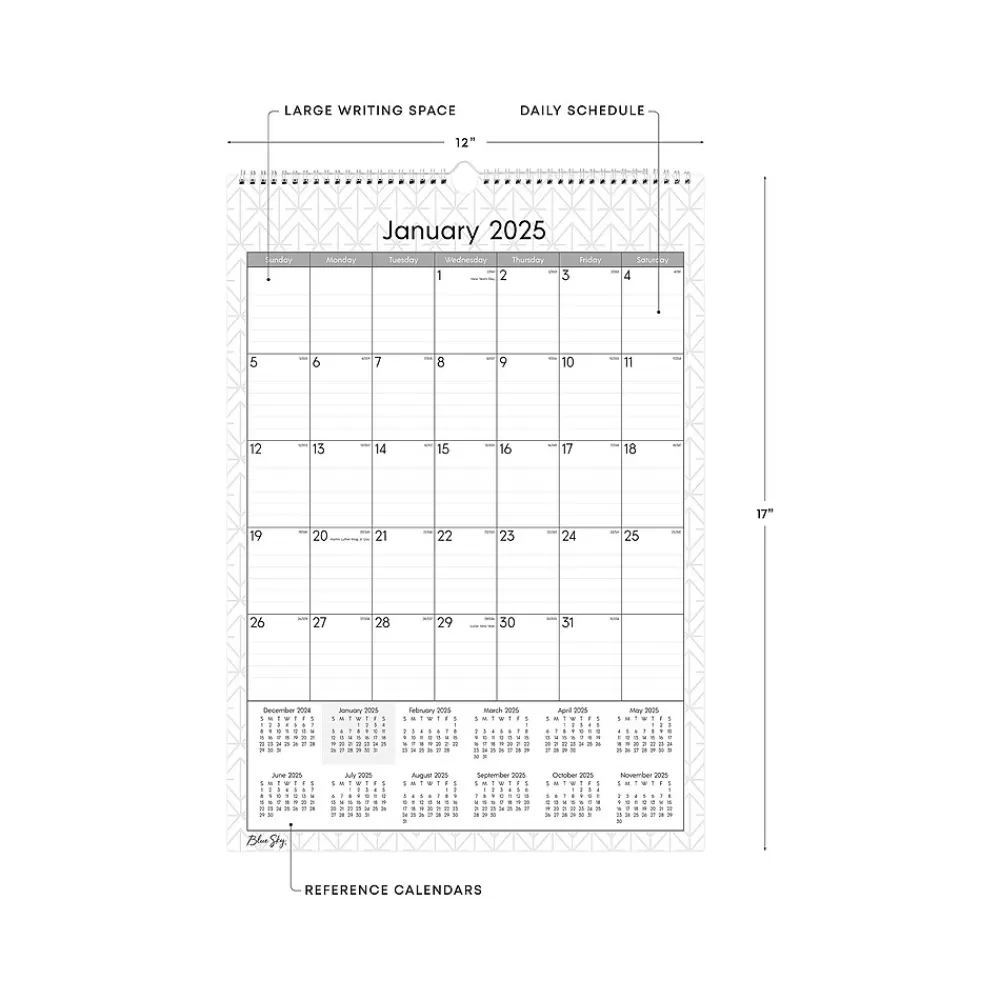 Blue Sky 2025 Calendars<2025 Enterprise 12" x 17" Monthly Wall Calendar, White/Gray (117373-25)