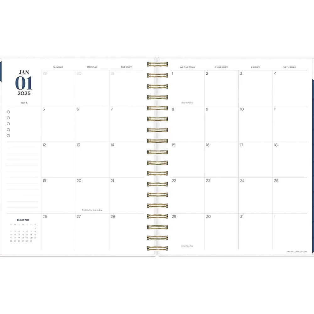 Blue Sky 2025 Planners<2025 inkWELL Press Ombre Sky 7" x 9" Daily & Monthly Planner, Plastic Cover, Blue/Pink (152188)