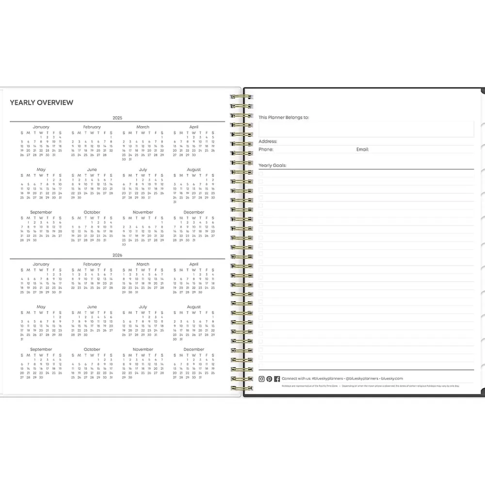 Blue Sky 2025 Planners<2025 Makeera 8.5" x 11" Weekly & Monthly Planner, Plastic Cover, Dark Gray/White (150784)