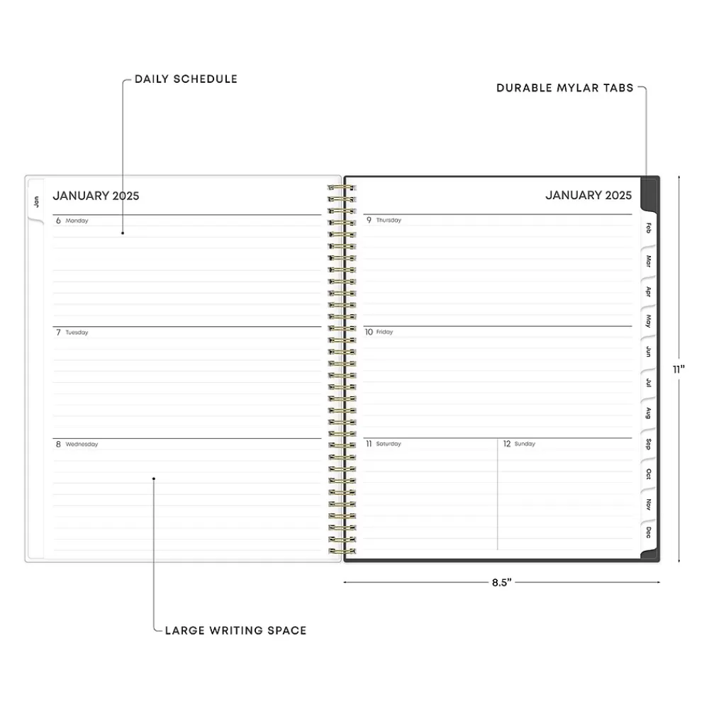 Blue Sky 2025 Planners<2025 Makeera 8.5" x 11" Weekly & Monthly Planner, Plastic Cover, Dark Gray/White (150784)