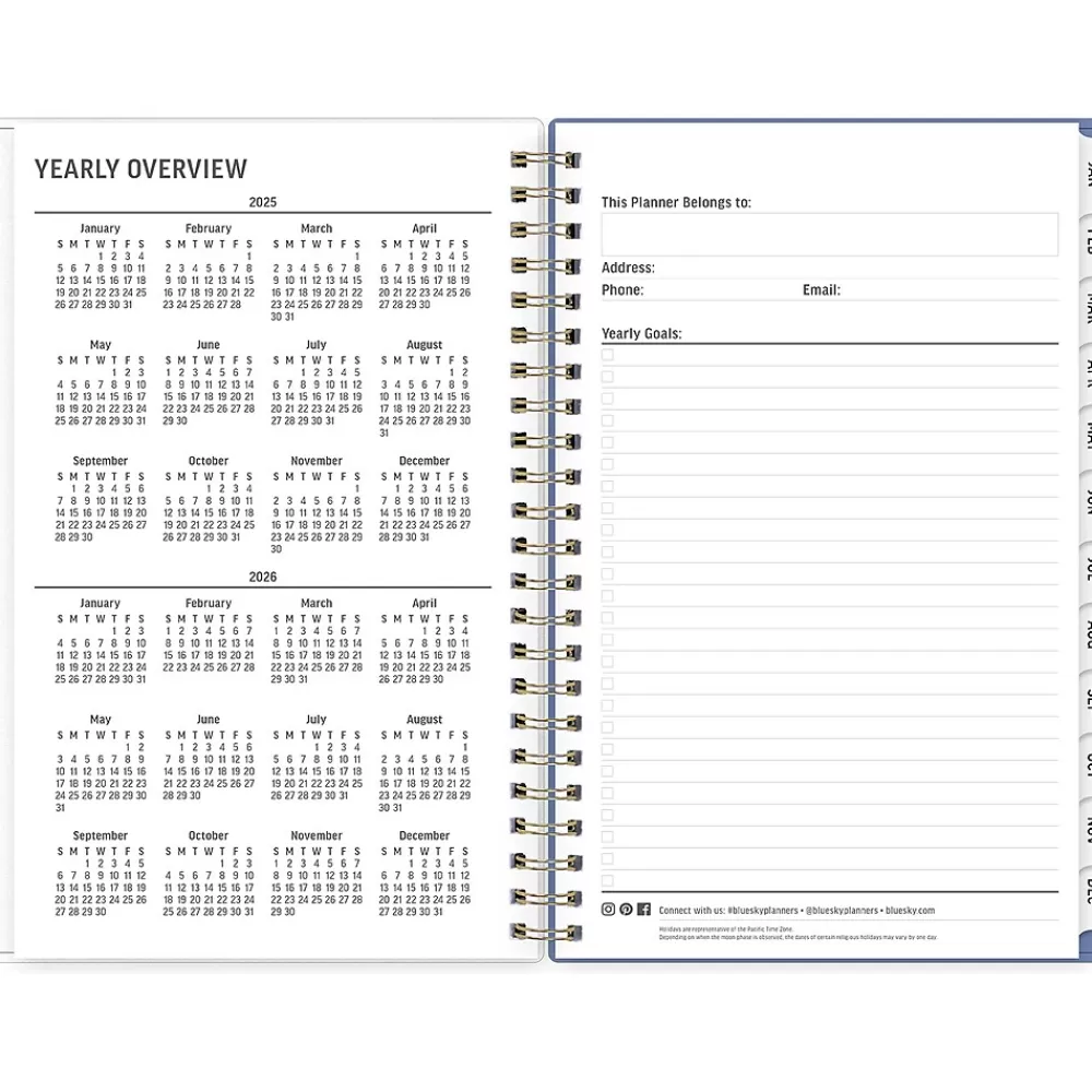 Blue Sky 2025 Planners<2025 Nalakina 5" x 8" Weekly & Monthly Planner, Plastic Cover, Blue (152240)