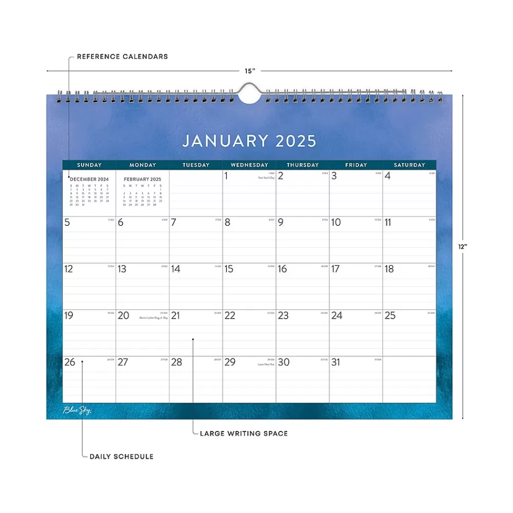 Blue Sky 2025 Calendars<2025 Savoy Cool 15" x 12" Monthly Wall Calendar, Blue (148770-25)