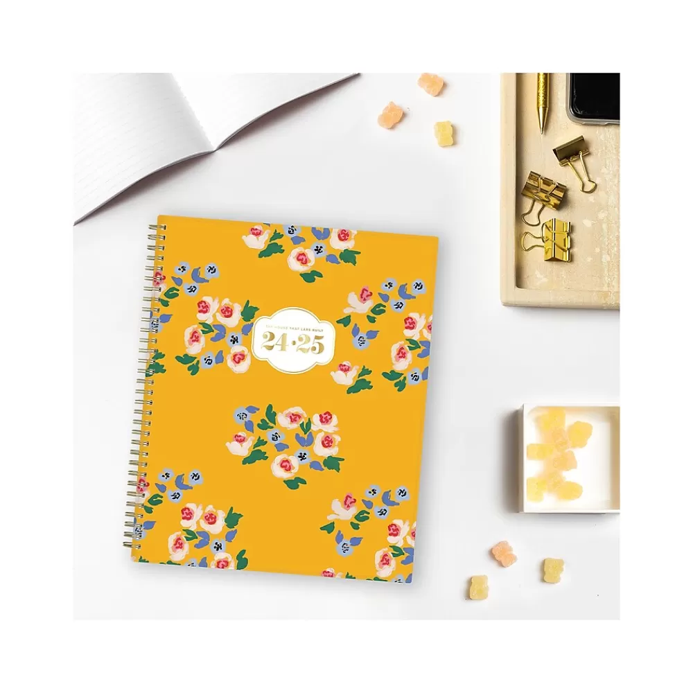 Blue Sky Academic Planners<2024-2025 The House That Lars Built Yellow Floral 8.5" x 11" Academic Weekly & Monthly Planner, Plastic Cover