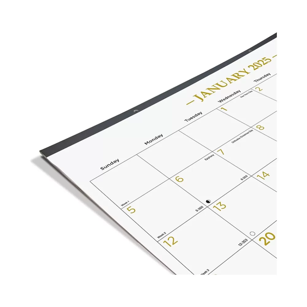 Blueline 2025 Calendars<2025 Colorful 22" x 17" Monthly Desk Pad Calendar, White/Gold (100024-25)