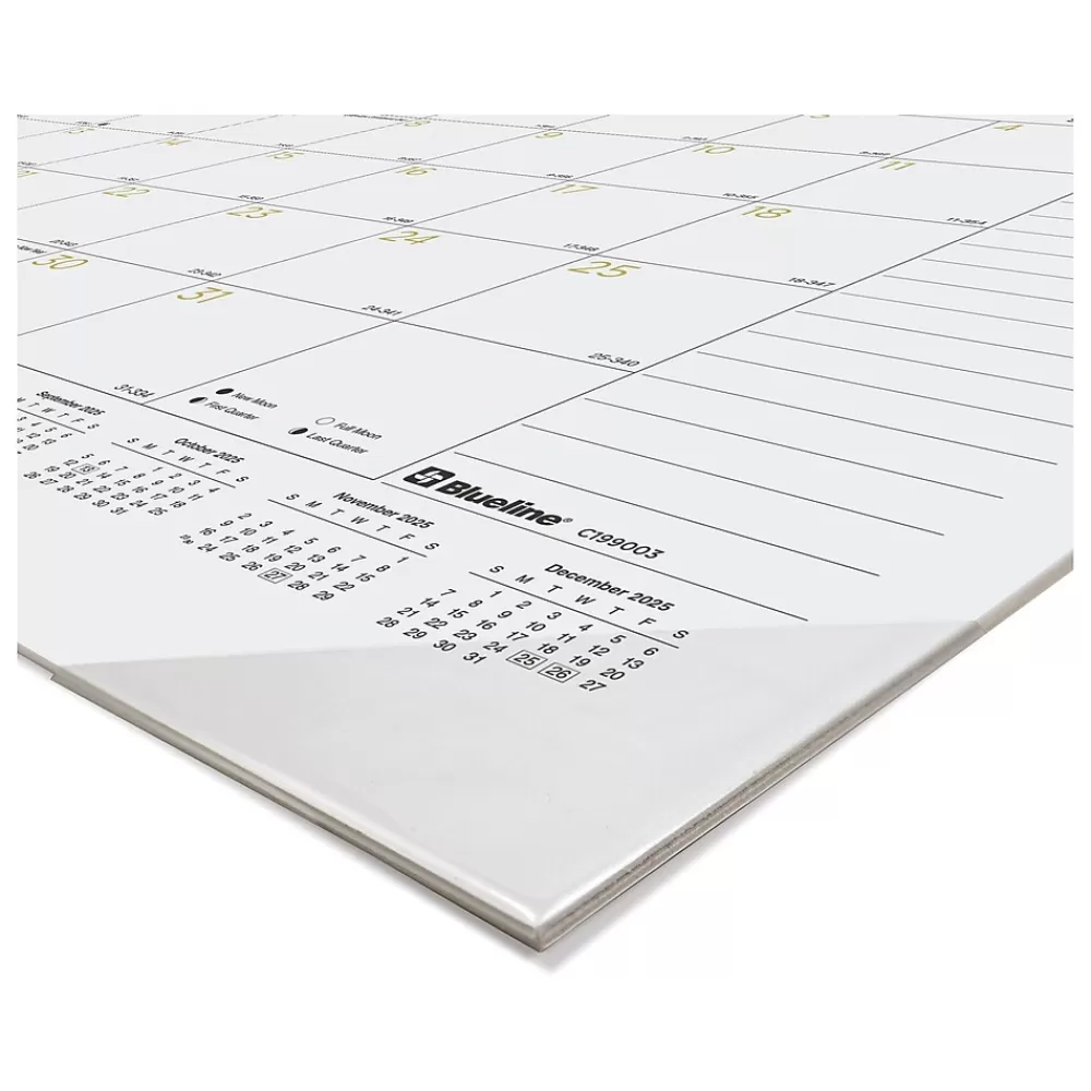 Blueline 2025 Calendars<2025 Colorful 22" x 17" Monthly Desk Pad Calendar, White/Gold (100024-25)