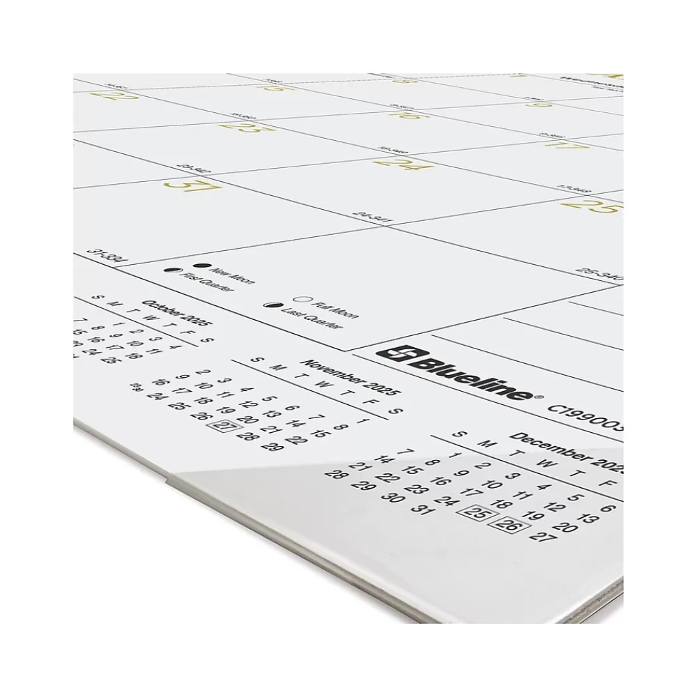 Blueline 2025 Calendars<2025 Colorful 22" x 17" Monthly Desk Pad Calendar, White/Gold (100024-25)