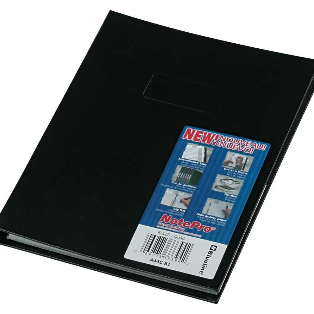Blueline Notebooks<NotePro 1-Subject Professional Notebooks, 7.25" x 9.25", Quad, 96 Sheets, Black (REDA44C81)