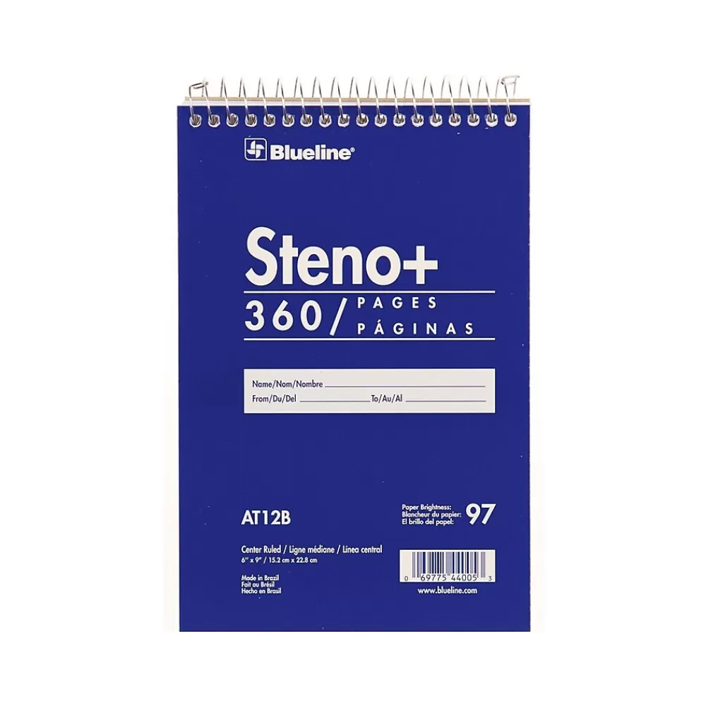 Blueline Notepads<Steno+ Pad, 6" x 9", Pitman-Ruled, Blue, 180 Sheets/Pad (AT12B)