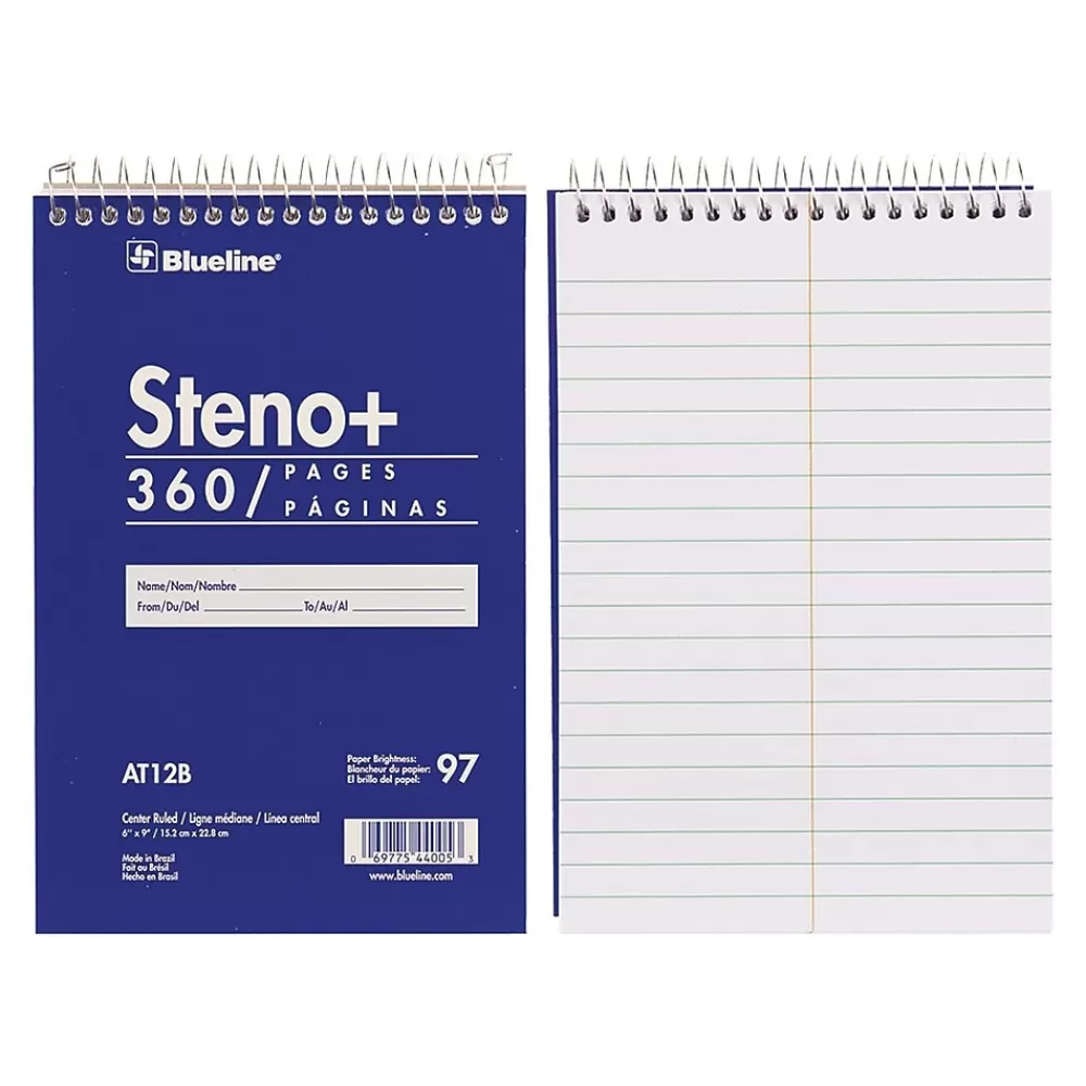 Blueline Notepads<Steno+ Pad, 6" x 9", Pitman-Ruled, Blue, 180 Sheets/Pad (AT12B)