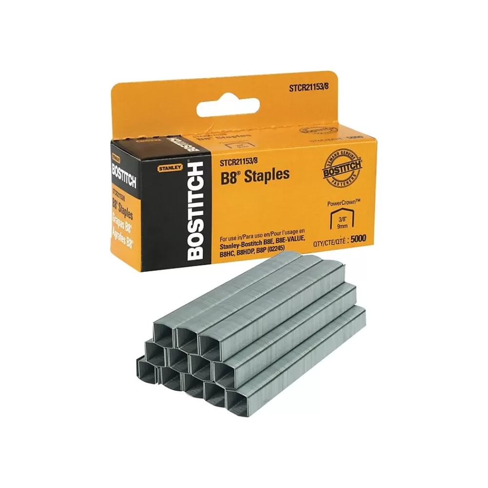 Bostitch Staples<B8 PowerCrown Chisel Tip Staples, 0.38" Leg Length, 5000/Box (STCR21153/8)
