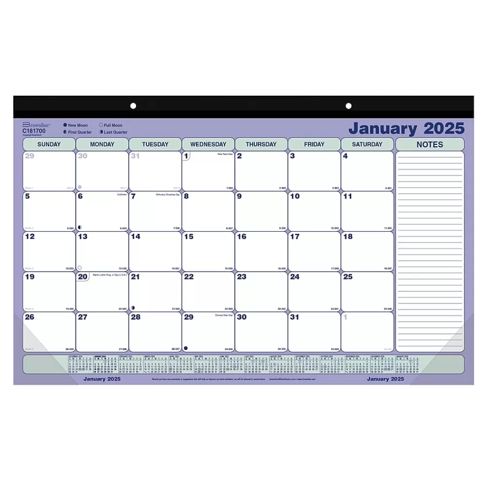 Rediform 2025 Calendars<2025 Brownline 17.75" x 10.87" Monthly Desk Pad Calendar, White/Blue (C181700)