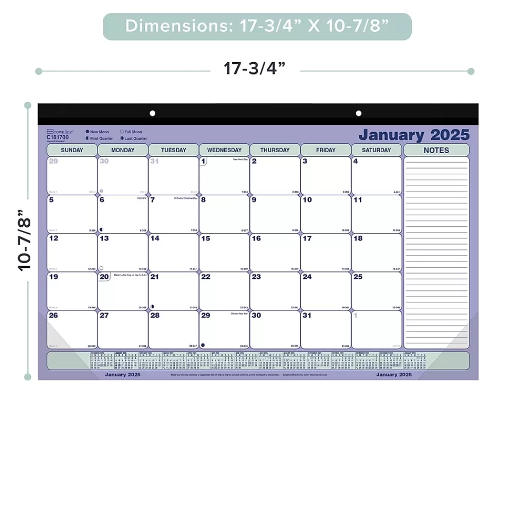 Rediform 2025 Calendars<2025 Brownline 17.75" x 10.87" Monthly Desk Pad Calendar, White/Blue (C181700)