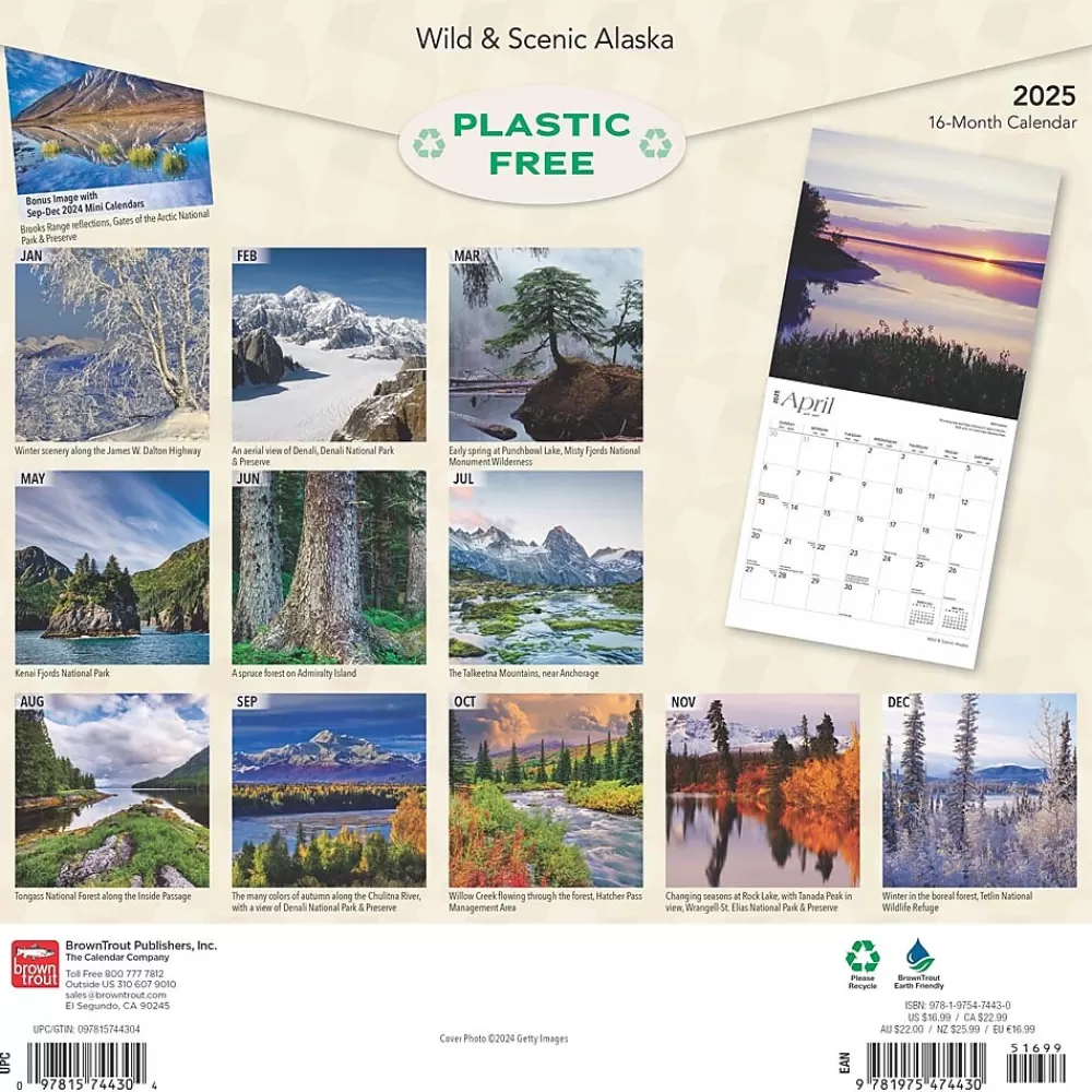 BrownTrout 2025 Calendars<2025 Alaska Wild & Scenic 12" x 24" Monthly Square Wall Calendar (9781975474430)