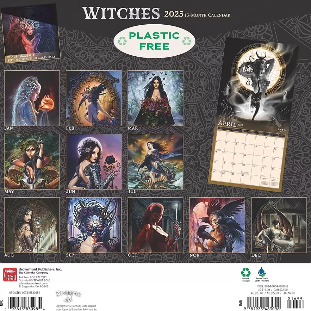 BrownTrout 2025 Calendars<2025 Alchemy Witches OFFICIAL 12" x 24" Monthly Square Wall Calendar (9781975483098)