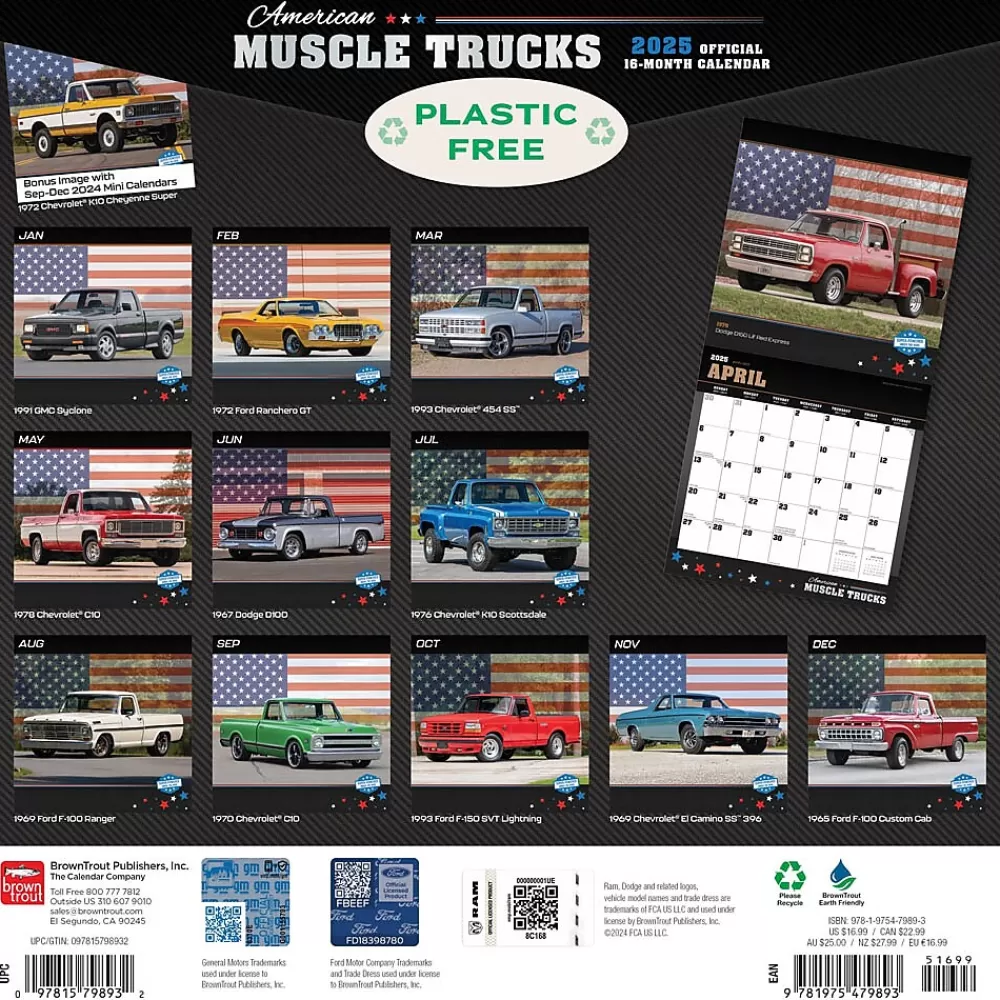 BrownTrout 2025 Calendars<2025 American Muscle Trucks 12" x 12" Monthly Square Wall Calendar (9781975479893)