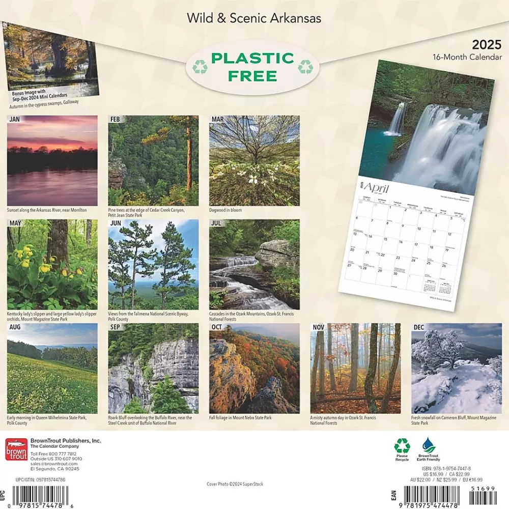 BrownTrout 2025 Calendars<2025 Arkansas Wild & Scenic 12" x 12" Monthly Square Wall Calendar (9781975474478)