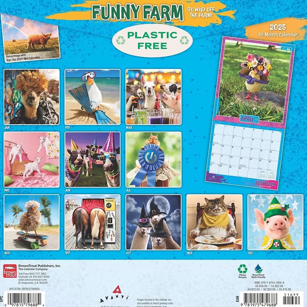 BrownTrout 2025 Calendars<2025 Avanti Funny Farm 12" x 12" Monthly Square Wall Calendar (9781975479688)