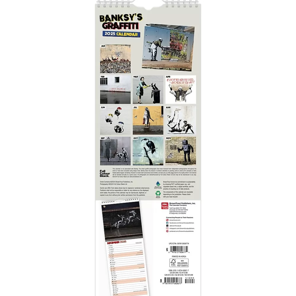 BrownTrout 2025 Calendars<2025 Banksy's Graffiti 6.75" x 16.5" Monthly Slimline Wall Calendar (9781975480677)