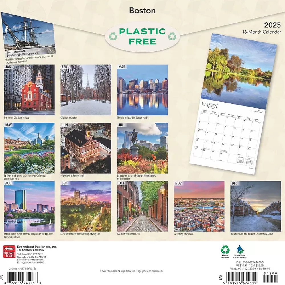 BrownTrout 2025 Calendars<2025 Boston 12" x 12" Monthly Wall Calendar (9781975474515)