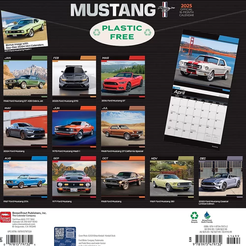 BrownTrout 2025 Calendars<2025 Ford Mustang 12" x 12" Monthly Wall Calendar (9781975479732)