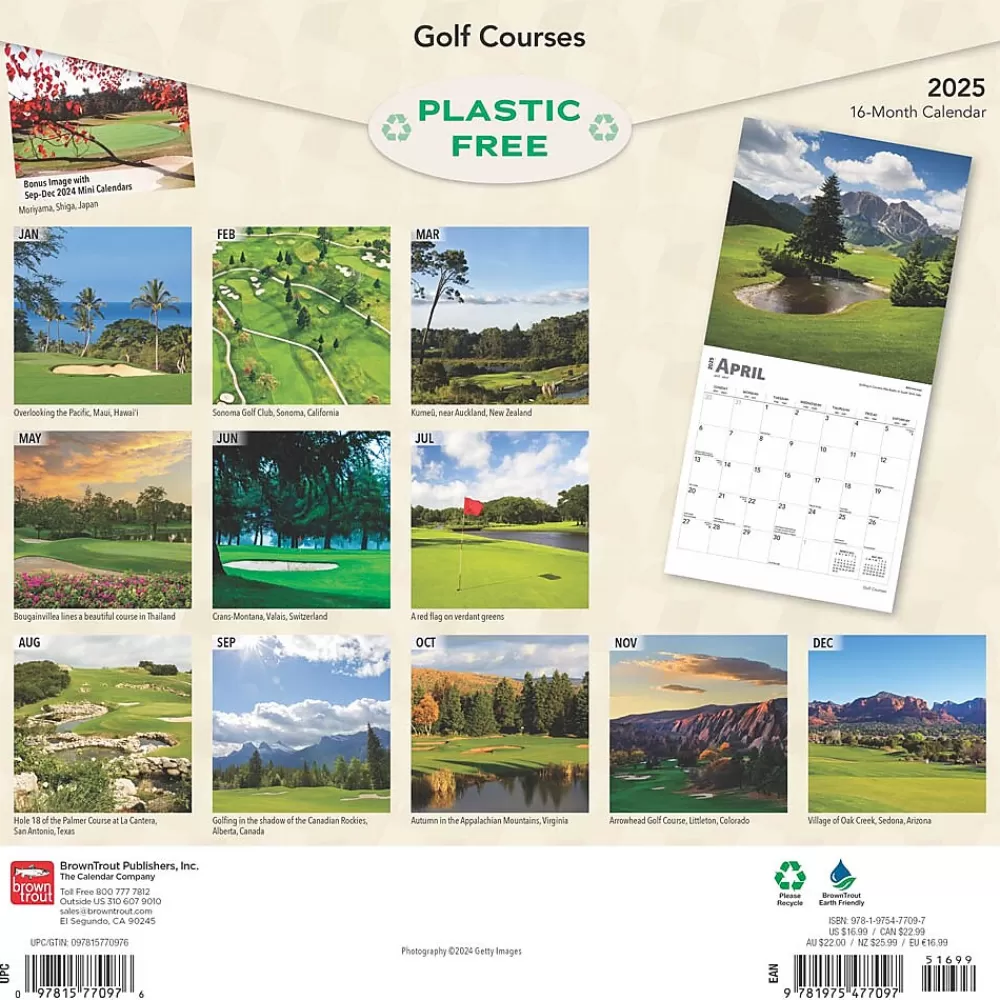 BrownTrout 2025 Calendars<2025 Golf Courses 12" x 12" Monthly Square Wall Calendar (9781975477097)