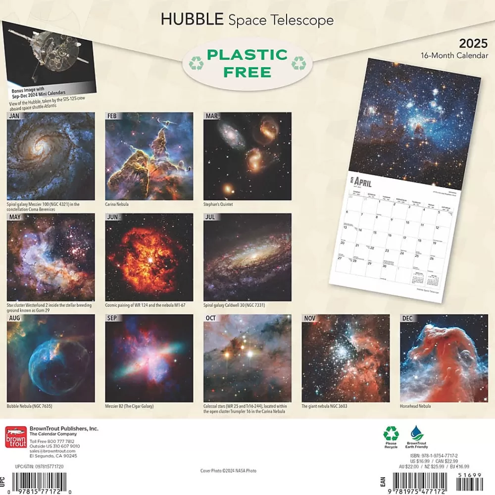 BrownTrout 2025 Calendars<2025 Hubble Space Telescope 12" x 12" Monthly Wall Calendar (9781975477172)