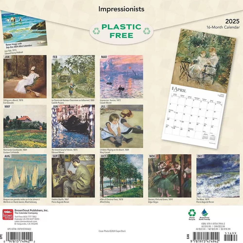 BrownTrout 2025 Calendars<2025 Impressionists 12" x 12" Monthly Wall Calendar (9781975474942)