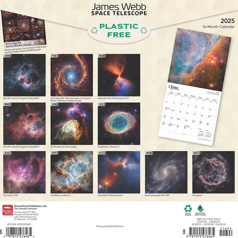 BrownTrout 2025 Calendars<2025 James Webb Space Telescope 12" x 12" Monthly Wall Calendar (9781975476465)