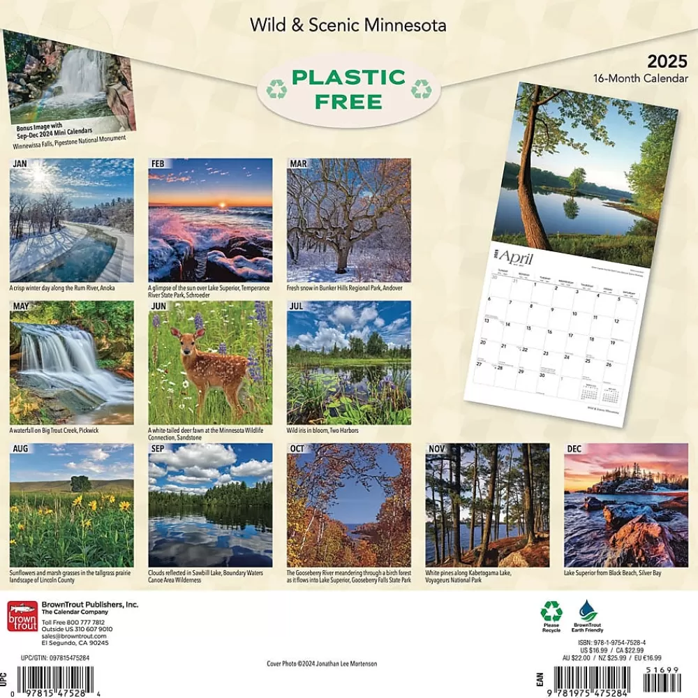 BrownTrout 2025 Calendars<2025 Minnesota Wild & Scenic 12" x 12" Monthly Square Wall Calendar (9781975475284)