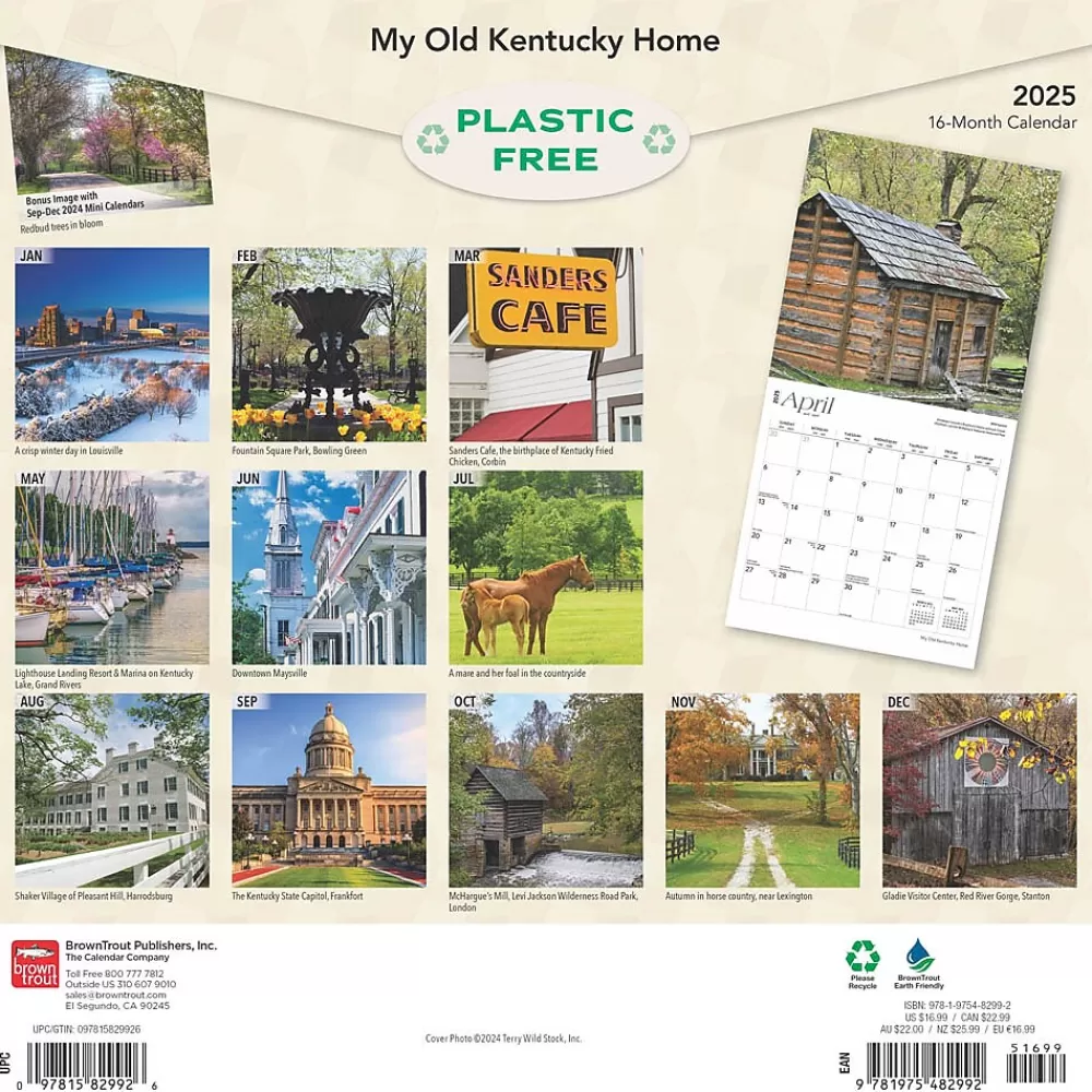 BrownTrout 2025 Calendars<2025 My Old Kentucky Home Kentucky Places 12" x 12" Monthly Square Wall Calendar (9781975482992)