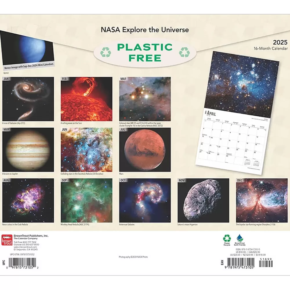 BrownTrout 2025 Calendars<2025 NASA Explore the Universe 7" x 12" Monthly Deluxe Wall Calendar (9781975473105)