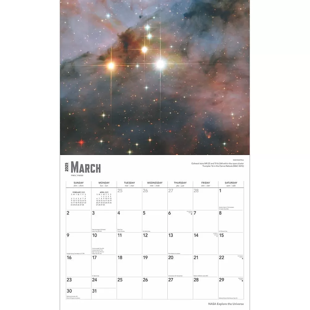 BrownTrout 2025 Calendars<2025 NASA Explore the Universe 7" x 12" Monthly Deluxe Wall Calendar (9781975473105)