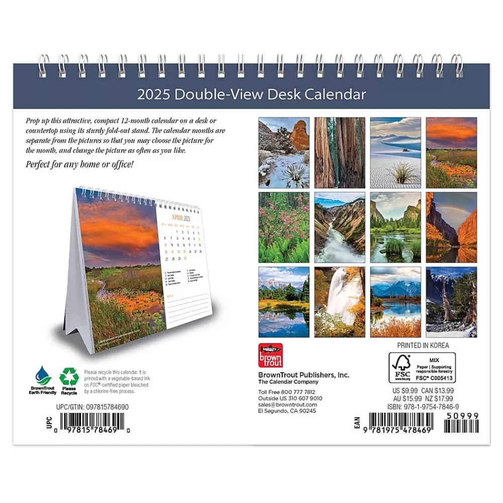 BrownTrout 2025 Calendars<2025 National Parks 7.5" x 6" Monthly Double-View Easel Desk Calendar, (9781975478469)