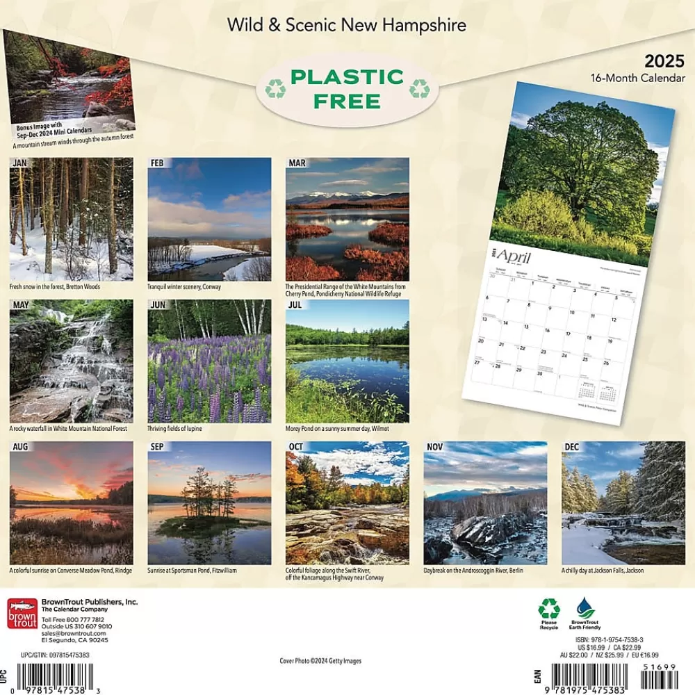 BrownTrout 2025 Calendars<2025 New Hampshire Wild & Scenic 12" x 12" Monthly Wall Calendar (9781975475383)