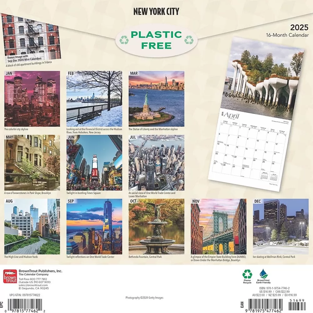 BrownTrout 2025 Calendars<2025 New York City 12" x 12" Monthly Square Wall Calendar (9781975477462)