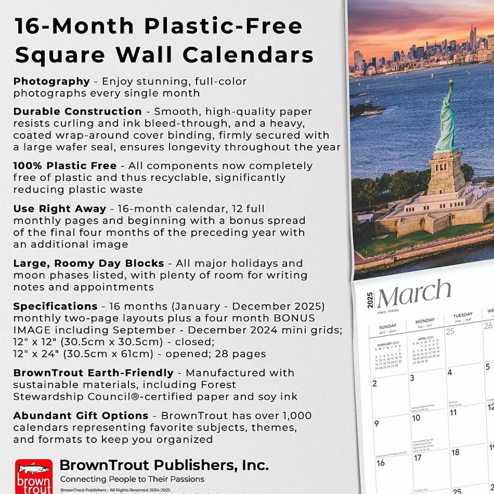 BrownTrout 2025 Calendars<2025 New York City 12" x 12" Monthly Square Wall Calendar (9781975477462)