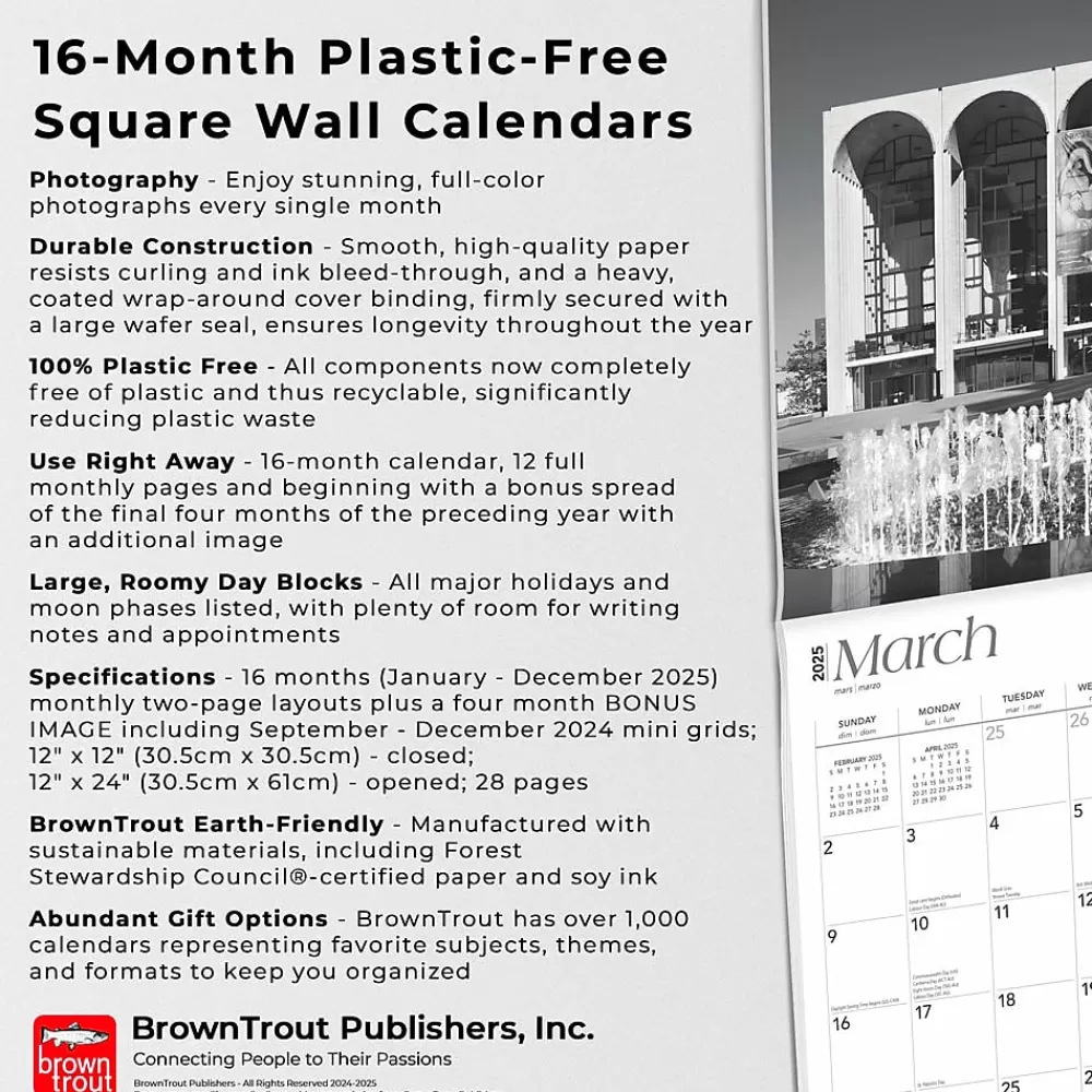 BrownTrout 2025 Calendars<2025 New York City Black & White 12" x 12" Monthly Square Wall Calendar (9781975475420)