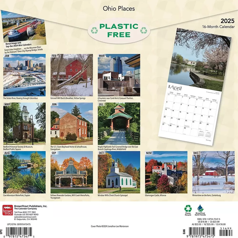 BrownTrout 2025 Calendars<2025 Ohio Places 12" x 12" Monthly Wall Calendar (9781975475475)