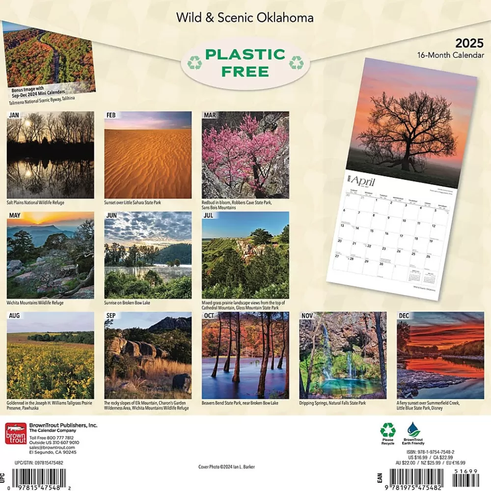 BrownTrout 2025 Calendars<2025 Oklahoma Wild & Scenic 12" x 12" Monthly Wall Calendar (9781975475482)