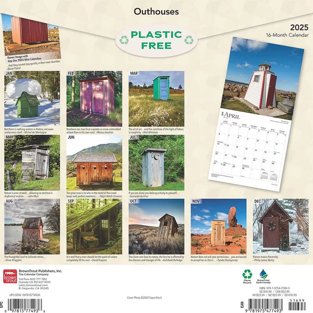 BrownTrout 2025 Calendars<2025 Outhouses 12" x 12" Monthly Wall Calendar (9781975477493)